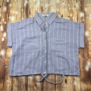 Madewell Linen Blend Drawstring Shirt
Purple Stripe Size Small